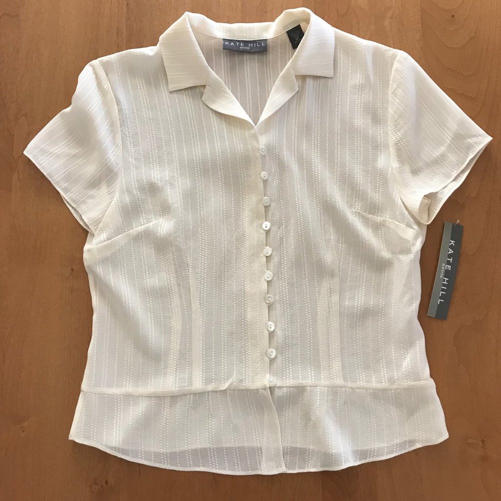 Kate Hill Petite Silk Blouse, Sheer with Cap Sleeve, Women's 8P, Cream